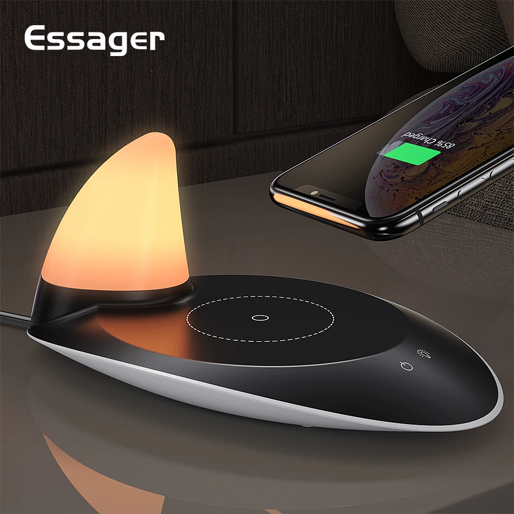 Essager светодиодный светильник Qi Беспроводное зарядное устройство для iPhone X QC3.0 10 Вт быстрая Беспроводная зарядка для samsung S10 Xiaomi Mi 9 зарядное устройство для телефона