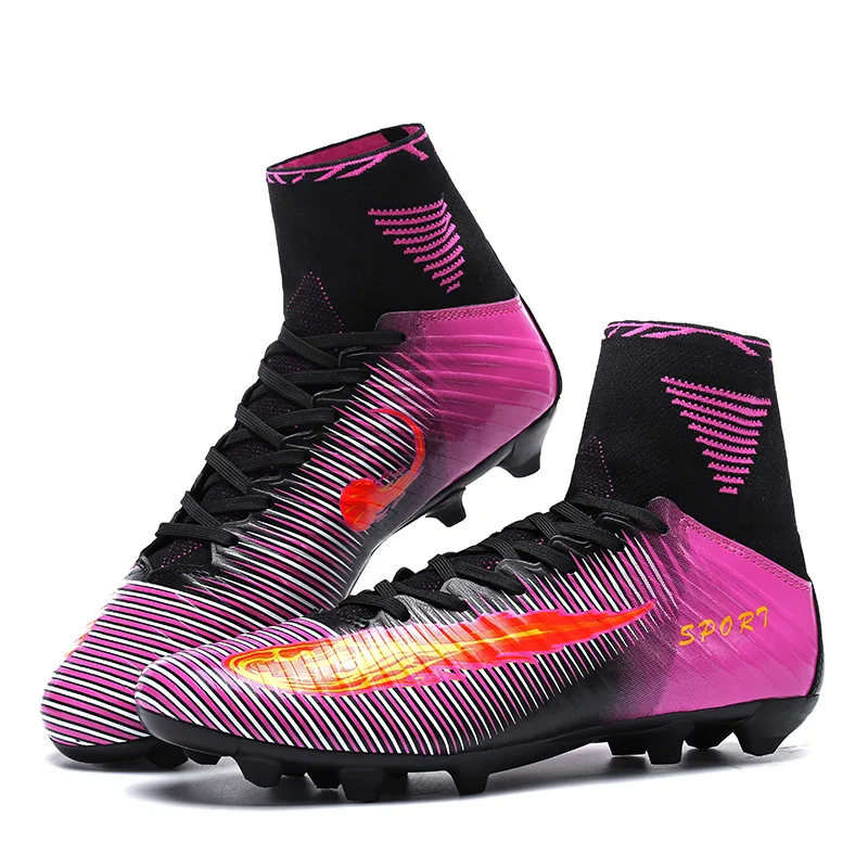 Мужские Дышащие футбольные ботинки FG высокие ботильоны спортивные бутсы для