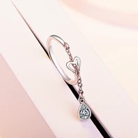 meyrroyu cute heart shaped simple chain hanging zircon unique opening adjustable jewelry ladies sweet romantic ring