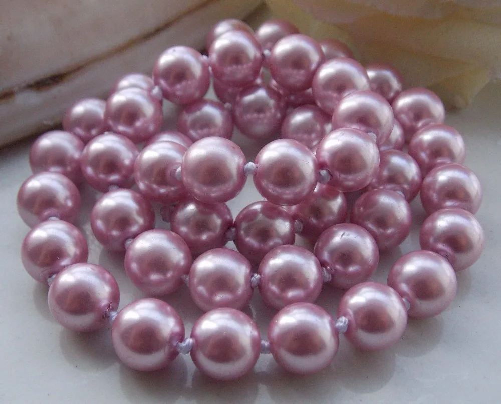 FREE SHIPPING HOT sell new Style &gt&gt&gt&gtExcellent 10mm Pink Purple Sea Shell Pearl Round Beads Necklace 18'' AAA L88 |