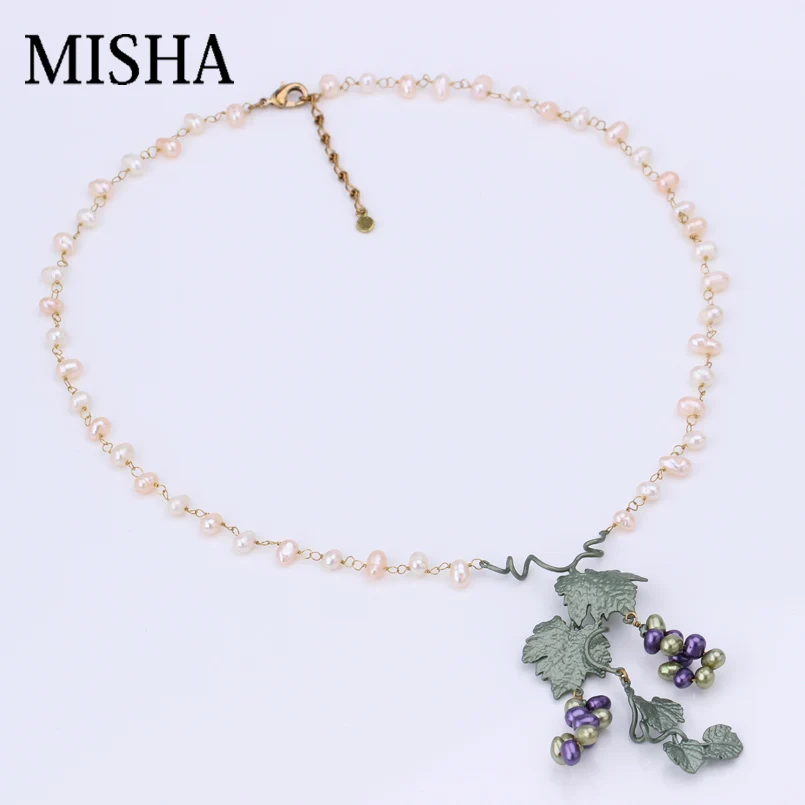 MISHA, женские Роскошные Ювелирные наборы, высокое качество, ручной работы, свадебные ювелирные наборы, Пресноводный Жемчуг, ожерелье, серьги-гвоздики, L2247 - Окраска металла: B Pearl Necklace