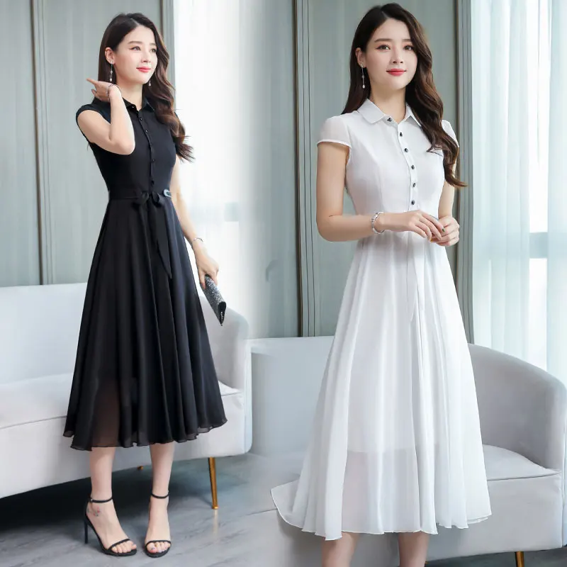 

2019 Summer Vestidos Chiffon Dress Women Vintage Elegant A-Line Plus size Party Dresses Solid color Short sleeve long dress