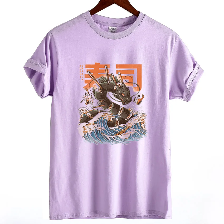 Футболка женская забавная Sushi Dragon принт Женская футболка размера плюс Camisetas Mujer