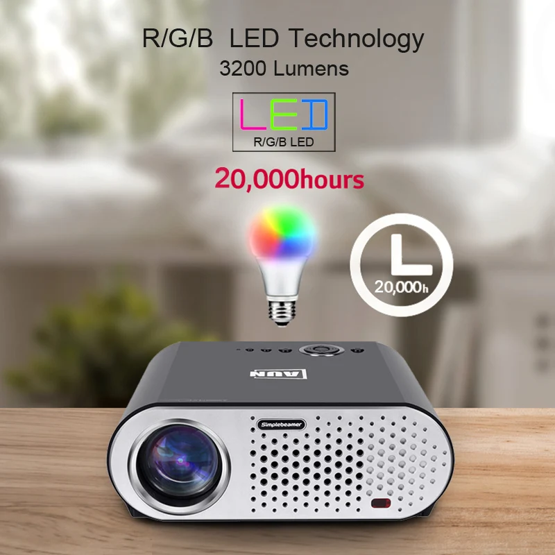 AUN проектор 3200 люмен T90 1280*768 (опционально Android с 2 4G Air Mouse Bluetooth WIFI поддержка AC3) LED TV|aun