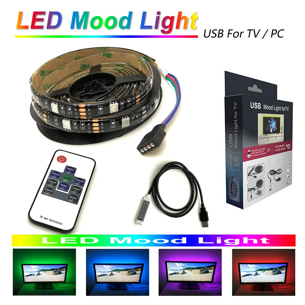Светодиодная лента для настроения 5050 RGB 6 футов 60 светодиодов телевизора ПК