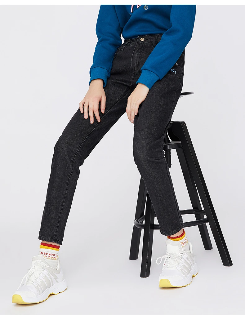 Toyouth черный с вышивкой повседневные джинсы Женщины корейские джинсы Boyfriend Denim Женский Жан зима Mujer Pantalon хлопковые брюки