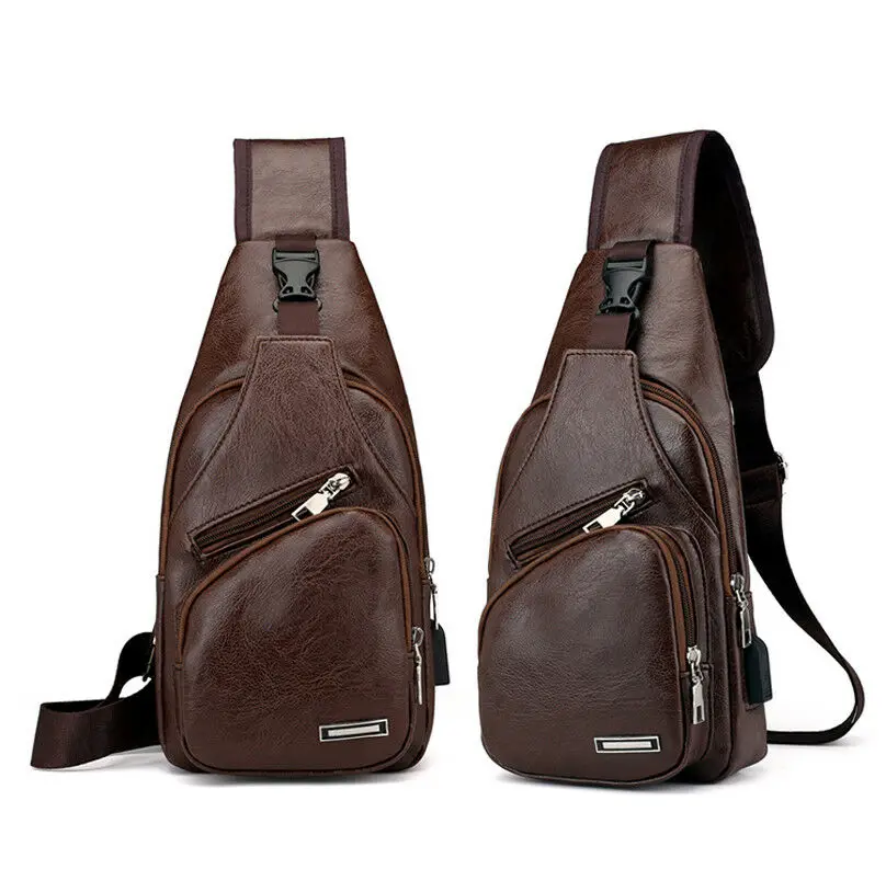 Dark Brown Мужская сумка из искусственной кожи с ремнем через плечо и портом S+ usb-порт для зарядки - Цвет: Dark Brown