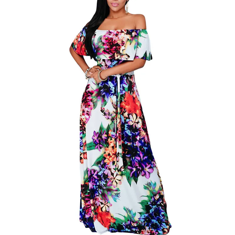 2017 женское длинное пляжное платье с цветочным принтом и рюшами туника пляжный