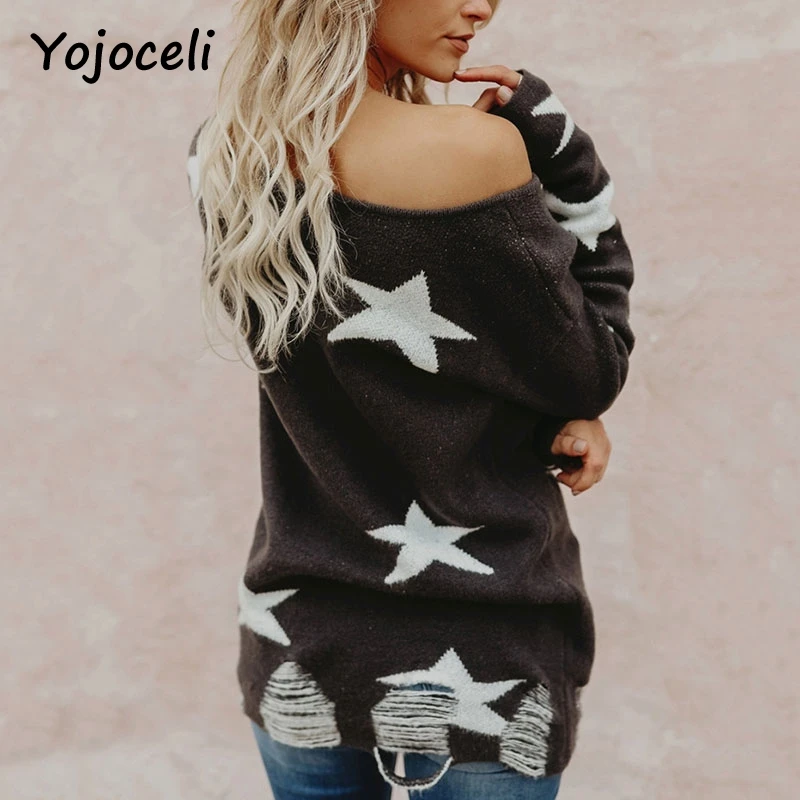 Yojoceli 2018 на осень-зиму Классный свитер Топы Повседневная Звезда Форма вязать