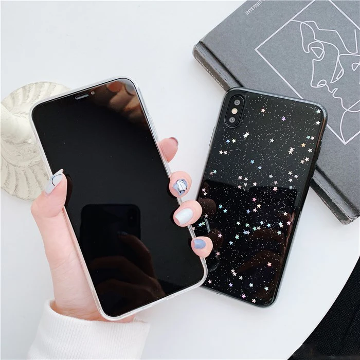 Простые Чехлы для iPhone 6 6s 7 8 Plus Прозрачный блестящий чехол со звездой Xs Max XR X 10