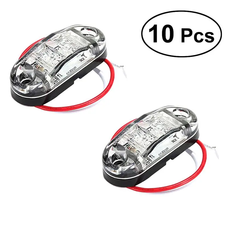 

10pcs 2LED 9-30V Oval LED Trailer Truck Clearance Light Side Marker Light (White)