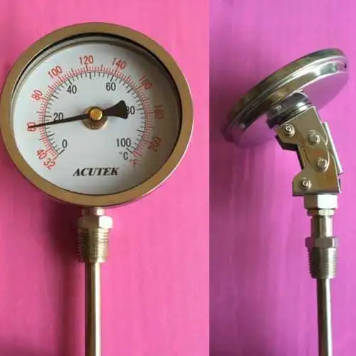 Enlarge Stainless Steel bi-metallic Thermometer -50-50~500 degrees L=100, 1/2BSP WSS-581W