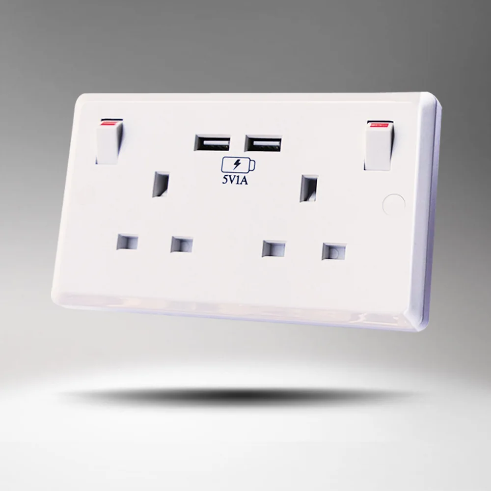 

13A UK Standard Wall Socket White 2 USB Panel Socket Anti - leakage Smart Charger Socket with Switch button