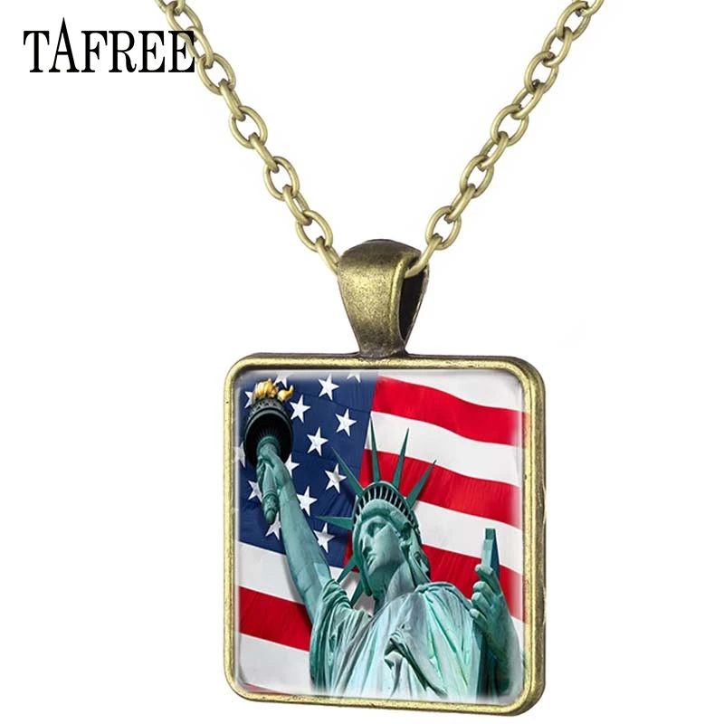 Ожерелье TAFREE с американским флагом квадратное ожерелье картой США и