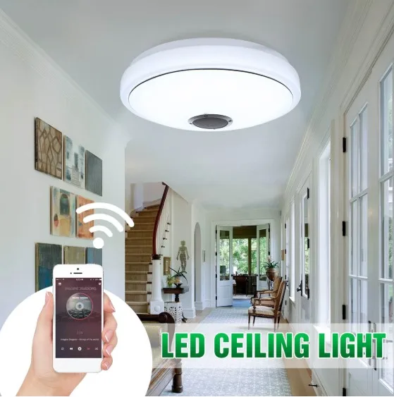 

Bluetooth Speaker Music Lamps Modern LED Ceiling Lights 48 Bulb APP Phone Remote Control RGB Ceiling Lighting Speakers Lamp