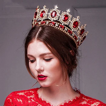 gold red Himstory большая Королева Король Корона конкурса красоты для свадебные диадемы Короны Большой Кристалл Стразы диадема Свадебный ювелирное украшения для волос - Окраска металла: gold red