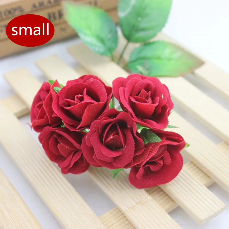 small red wine 6 шт., 4 см, красные розы, искусственные шелковые цветы, букет для свадьбы, сделай сам, скрапбукинг, украшение, ручной работы, цветочные гирлянды - Цвет: small red wine