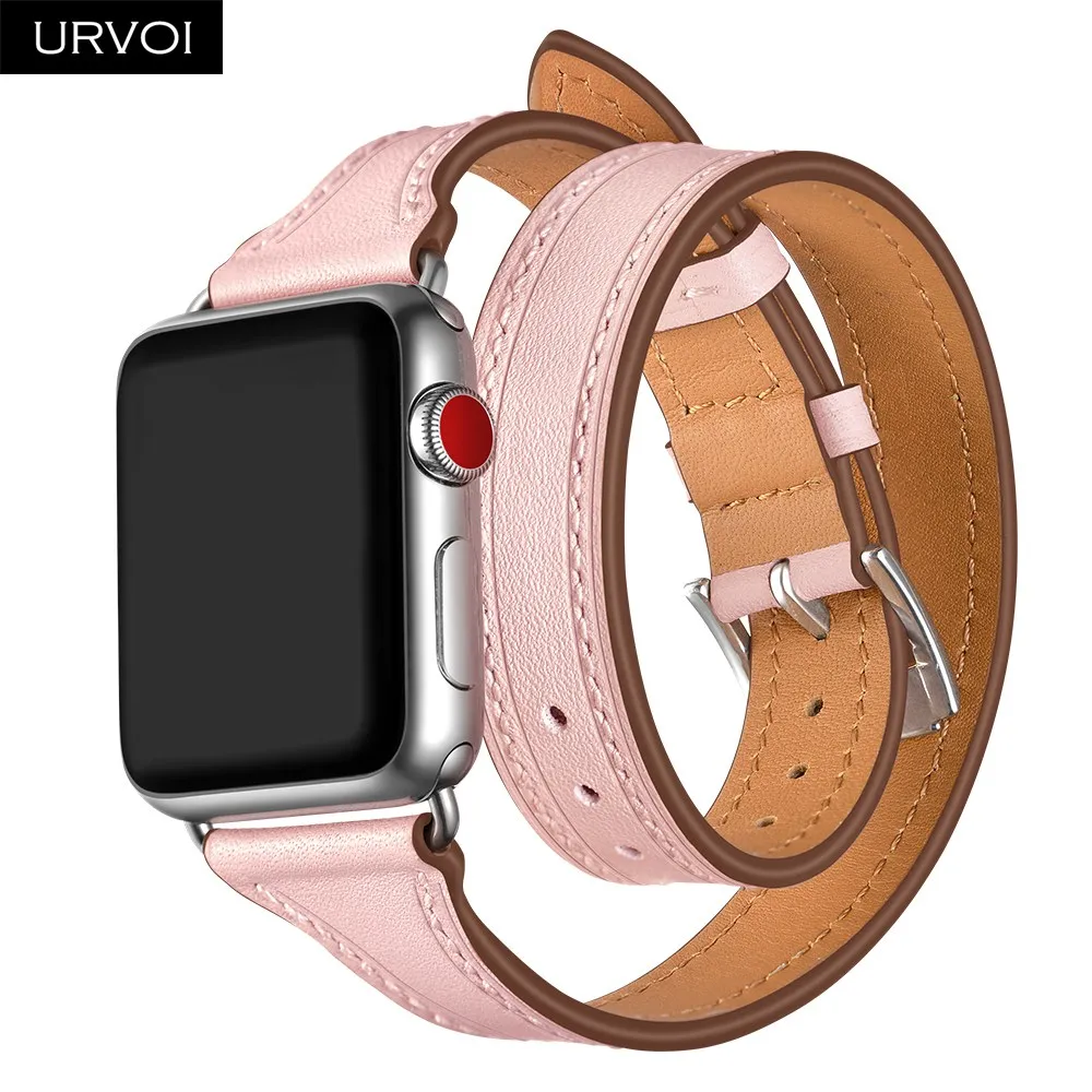 URVOI двойной пряжкой для Apple Watch версии 6 SE 5 4 321 кожаный ремешок наручных часов iwatch
