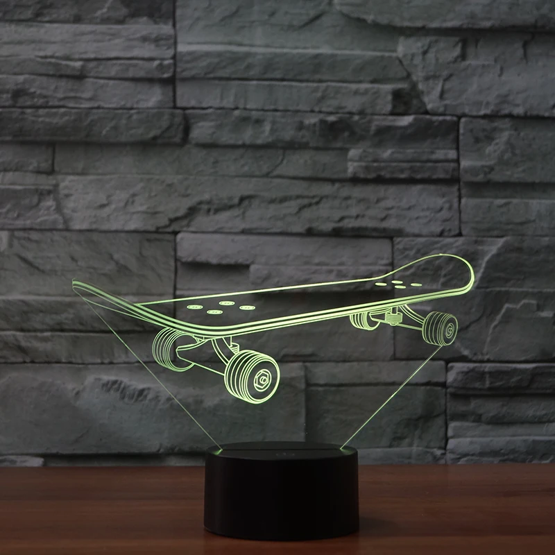 3D Оптическая иллюзия настольная лампа/3D ночник 7 цветов LED лампа скейт доска для