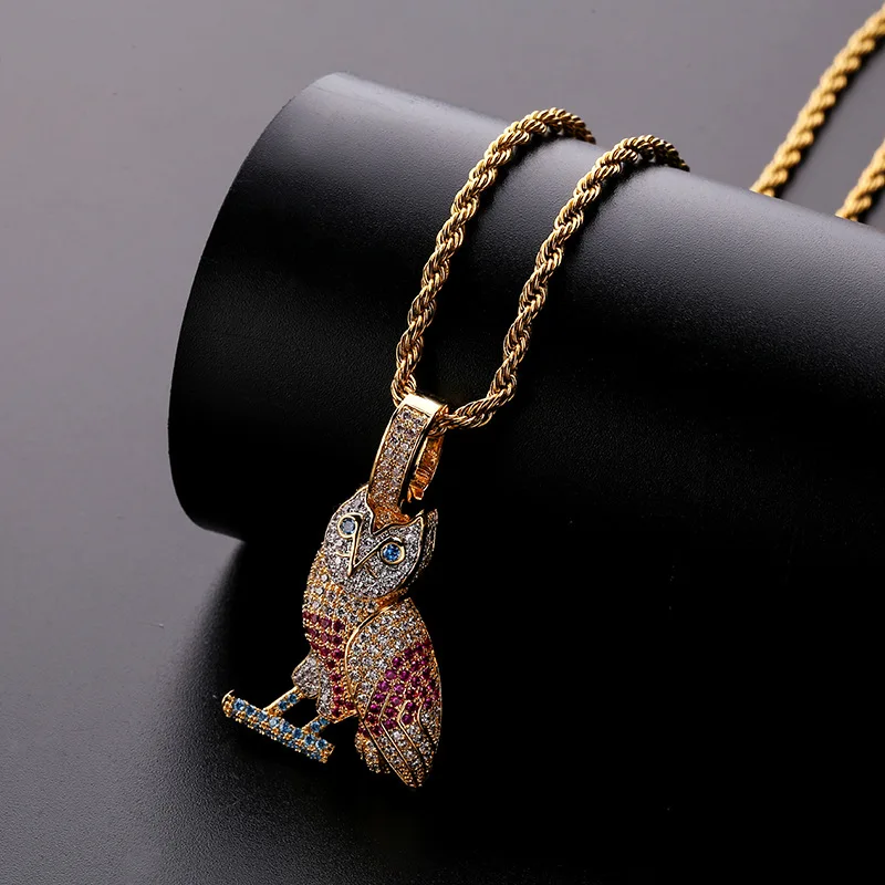 AAA кубический циркон Iced Out микро проложенный Bling животное сова ожерелья и подвески