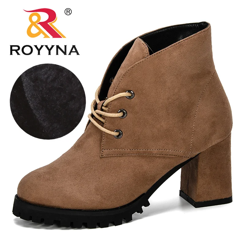 

ROYYNA 2019 New Classics Winter Boots Women Flock Ankle Boots Woman Outdoor Ladies Party Western Boots Plush Comfortable Trendy