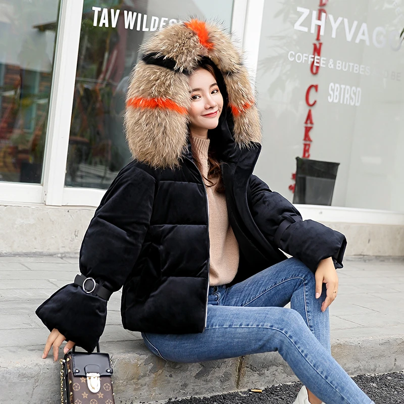2018 chaqueta де Тела terciopelo grueso Куэльо piel калиенте con capucha busto suelta парка mujeres|Женские
