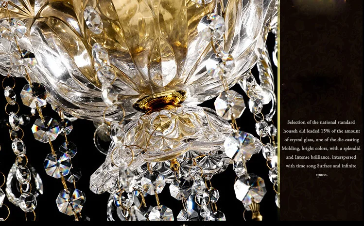 Модные хрустальные люстры лобби большие 15 светильников золотые прозрачные K9|light