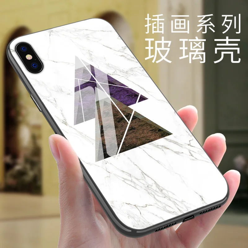 Geometric Patterns Glass Protective Case for IPhone X Colorful Painted Design Cover 7 8 8Plus 6 6sPlus |