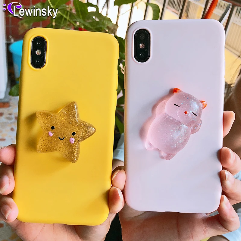 Мягкий чехол для телефона со сжимаемым котом iPhone 5 Женский X XR XS Max милый 7 8 6 6s plus