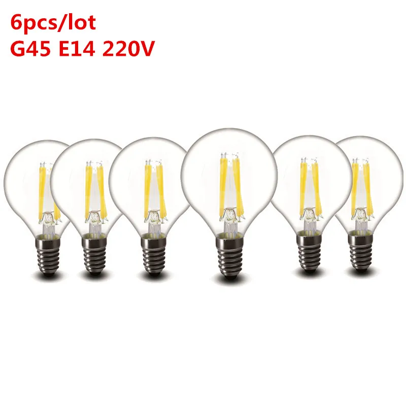 6PCS G45 E14 6 шт./лот 2w 4w 6w 8w E27 E14 прозрачный СВЕТОДИОДНЫЙ светильник 220v A60 G45 ST64 C35 матовый светодиодный Лампа накаливания Эдисона шар светильник 230v - Испускаемый цвет: 6PCS G45 E14