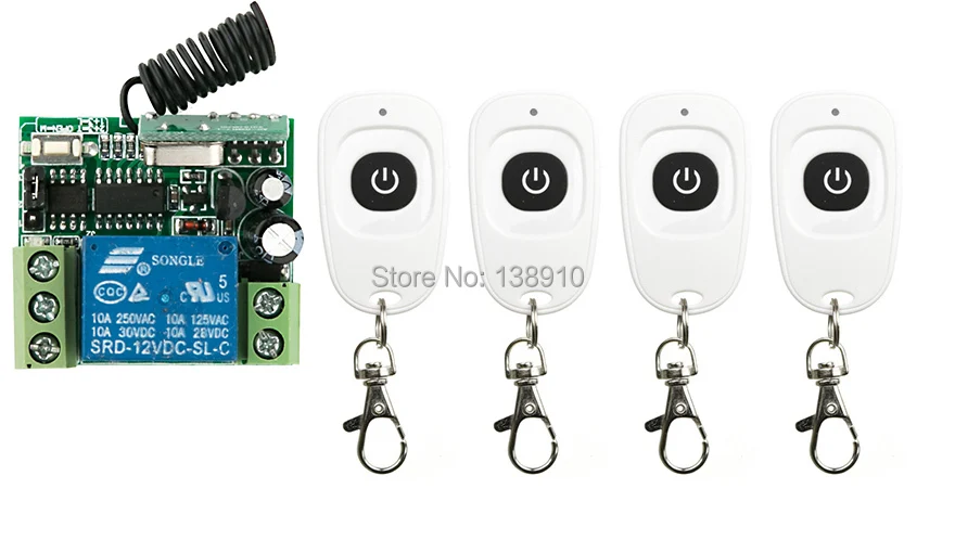 

DC12V RF Wireless Mini Switch Relay Receiver Remote Controllers For Light switch With White Waterproof Transmitter Garage Doors