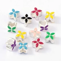 50pcs alloy enamel european beads metal charm beads large hole bead flower mixed color for jewelry making diy bracelet 10x10x8mm