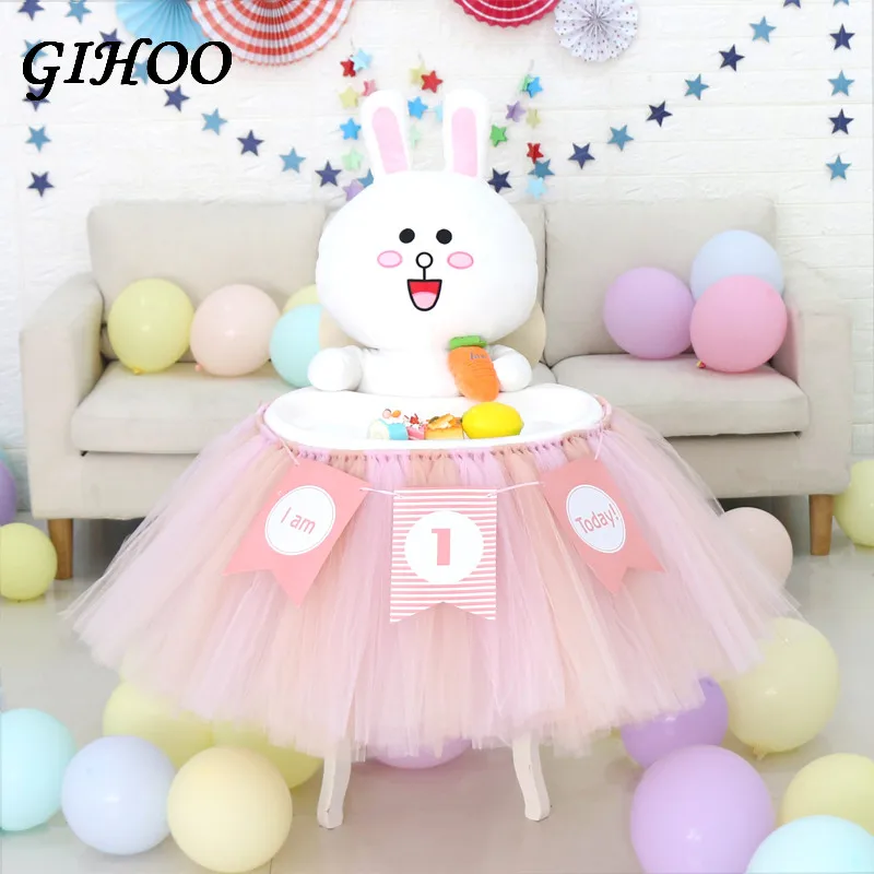 one meter pink GIHOO 1 м Тюлевая юбка-пачка для стола высокие накидки для стульев, скатерть для мальчиков и девочек на день рождения, детский душ вечерние украшения розового и синего цвета - Цвет: one meter pink
