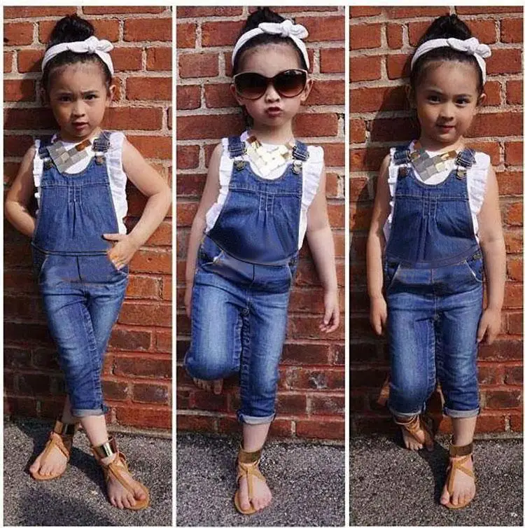 Жилет + джинсы девушка летняя одежда установить Dungarees жилет ботва белый