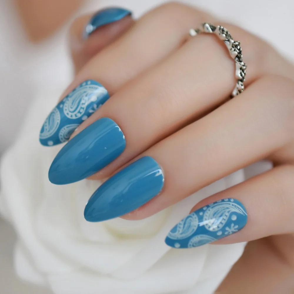 Stiletto Nail Art Tips белый коралл морской мир гель острые поддельные ногти дизайн нажмите на 24
