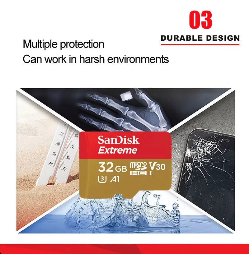 Карта памяти SanDisk Extreme 32 Гб 64 Гб 128 ГБ 256 ГБ U3 V30 4K Micro SD карта MicroSDHC/SDXC с адаптером Memoria Tarjeta SD TF карта