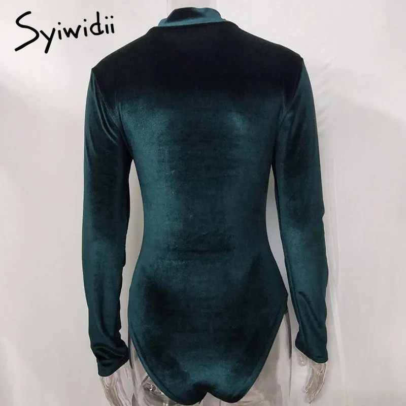 Syiwidii сексуальные боди для женщин 2018 бархатные зимние Зеленые Боди с длинным
