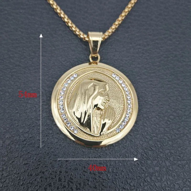 Ожерелье с круглой подвеской Дева Мария из нержавеющей стали золотого и