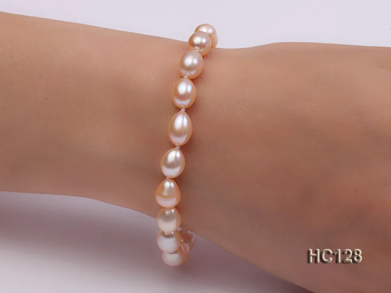 Unique Pearls jewellery Store Charming AA 7.5-8MM Pik Color Rice Freshwater Pearl Bracelet 19cm 925 Silver Clasp | Украшения и