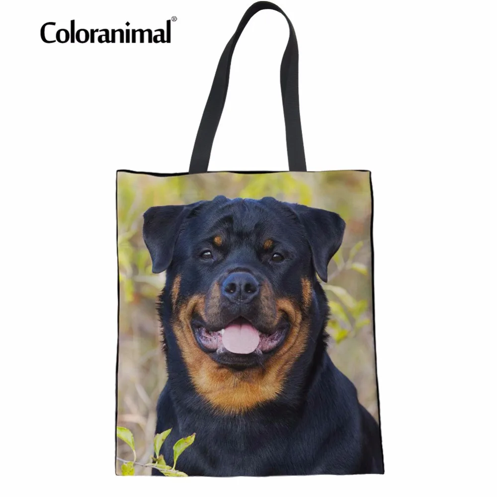 

Сумка-тоут для покупок Coloranimal Rottweiler, милая Женская Повседневная сумка с принтом щенка, складная многоразовая Экологически чистая Холщовая С...