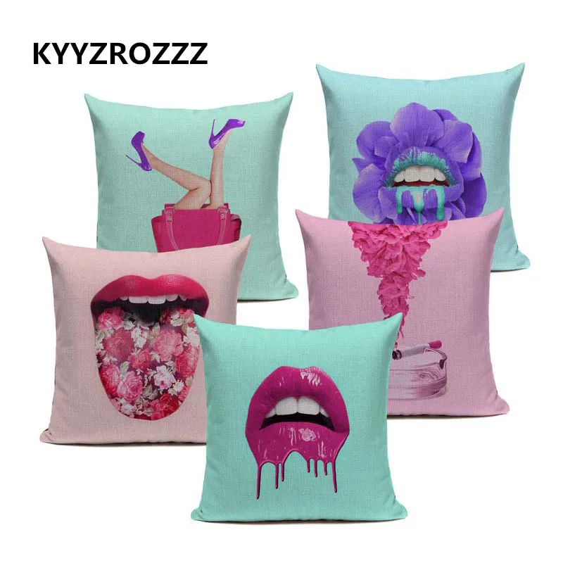 

Creative Fashion Cushion Cover Pink Kiss Throw Pillow Flower Gun Donut Cotton Linen Decor Home Sofa for Car Custom Pillow Case
