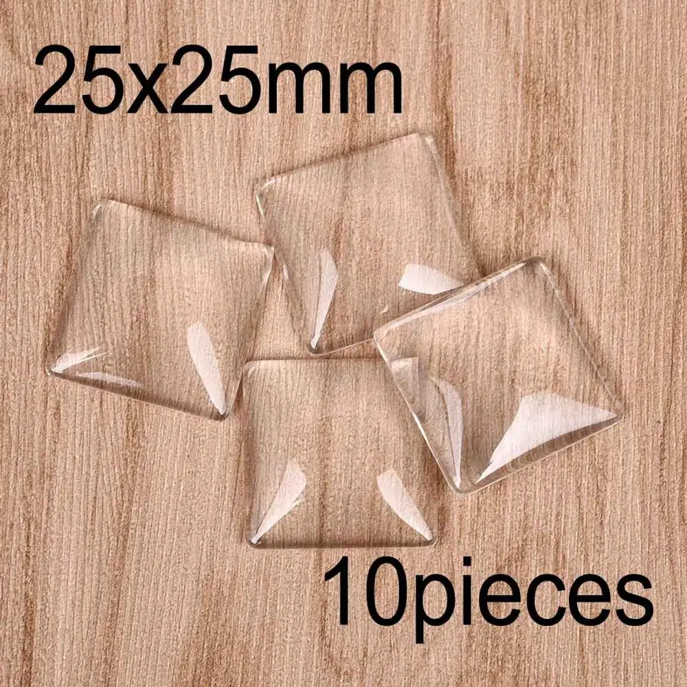 Square 25x25mm 10pcs Круглые прозрачные кабошоны овальные квадратные сердца с плоской задней частью прозрачное стекло для ювелирных изделий ручной работы - Цвет: Square 25x25mm 10pcs