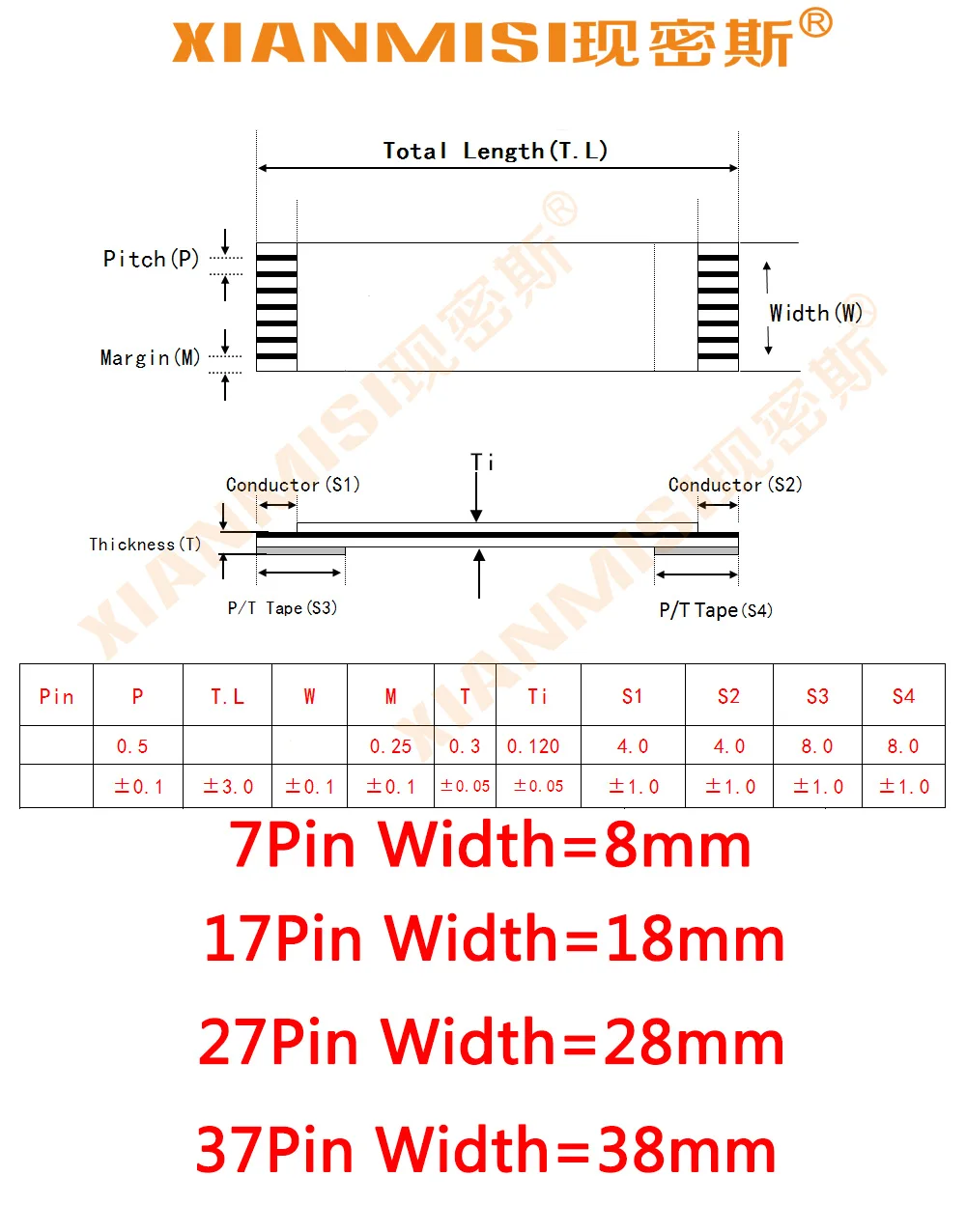 FFC FPC плоский гибкий ленточный кабель 7Pin 17Pin 27Pin 37Pin с одной стороны 1 0 мм Шаг AWM VW-1