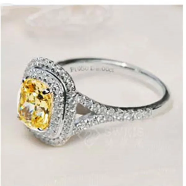 Обручальное кольцо Splendid 2Ct с искусственным бриллиантом желтого цвета 925 пробы