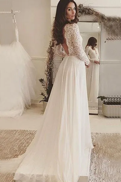 Женское шифоновое платье It's yiiya белое пляжное с открытой спиной длинным рукавом