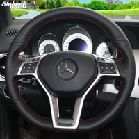 shining wheat hand stitched black genuine leather car steering wheel cover for mercedes benz glk 260 300 200