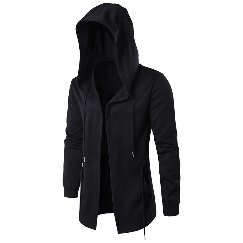 Men Hooded Sweatshirts with Black Gown Hip Hop Mantle Hoodies Fashion Jacket Long Sleeves Cloak Man's Coats Casual Solid Sweats|mens hooded