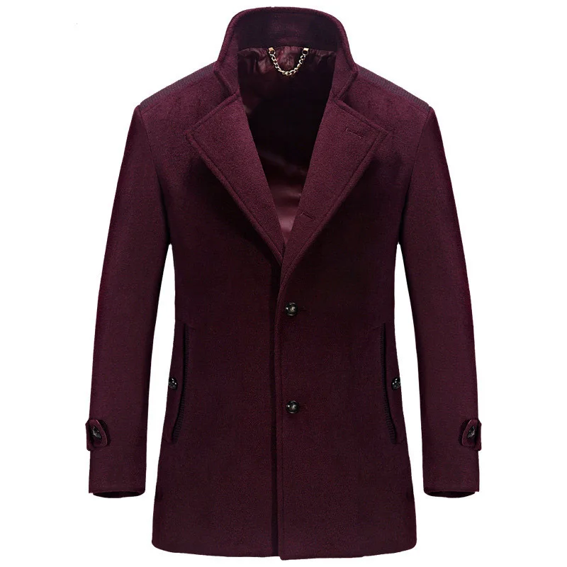 2018 Autumn Winter Solid Casual Faux Wool Coat Men Long Sleeve Turn Down Collar Button Hot Sale Men's Trench GD982 | Мужская одежда