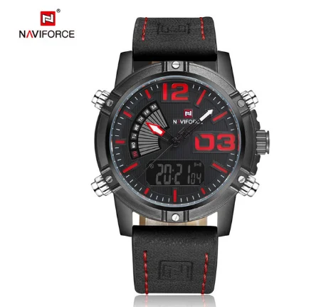 B NAVIFORCE 9095, мужские цифровые спортивные часы, наручные часы для мужчин, Топ бренд, Военный стиль, роскошный кожаный светодиодный, кварцевые мужские часы - Цвет: B