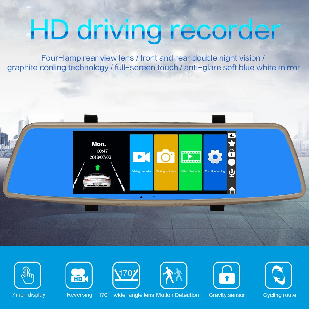 Smartour Автомобильное зеркало заднего вида HD 7 дюймов сенсорный экран 1080P водительский рекордер ночного видения DVR рекордер черный ящик камера заднего вида